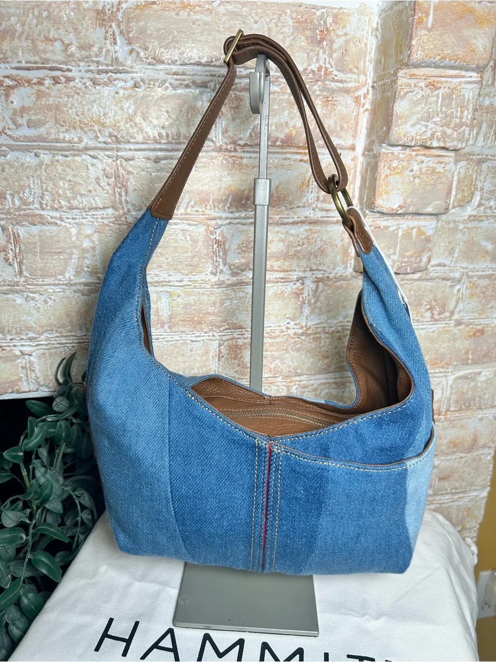 HAMMITT Tom Medium Hobo Bag Silverlake Denim Leather NWT Old Money Quiet Luxury